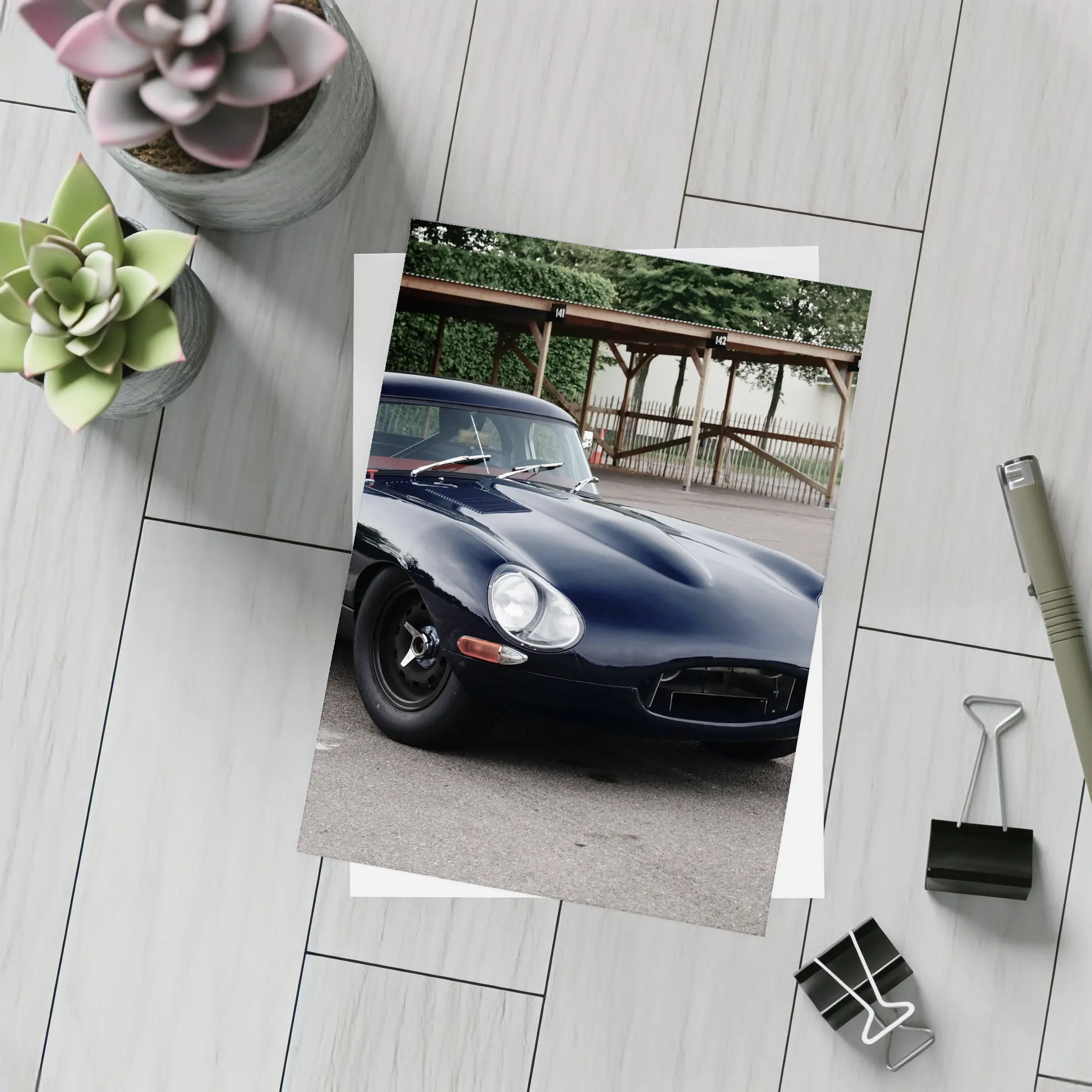 Jaguar E-Type Classic Black Sports Car – Postcards