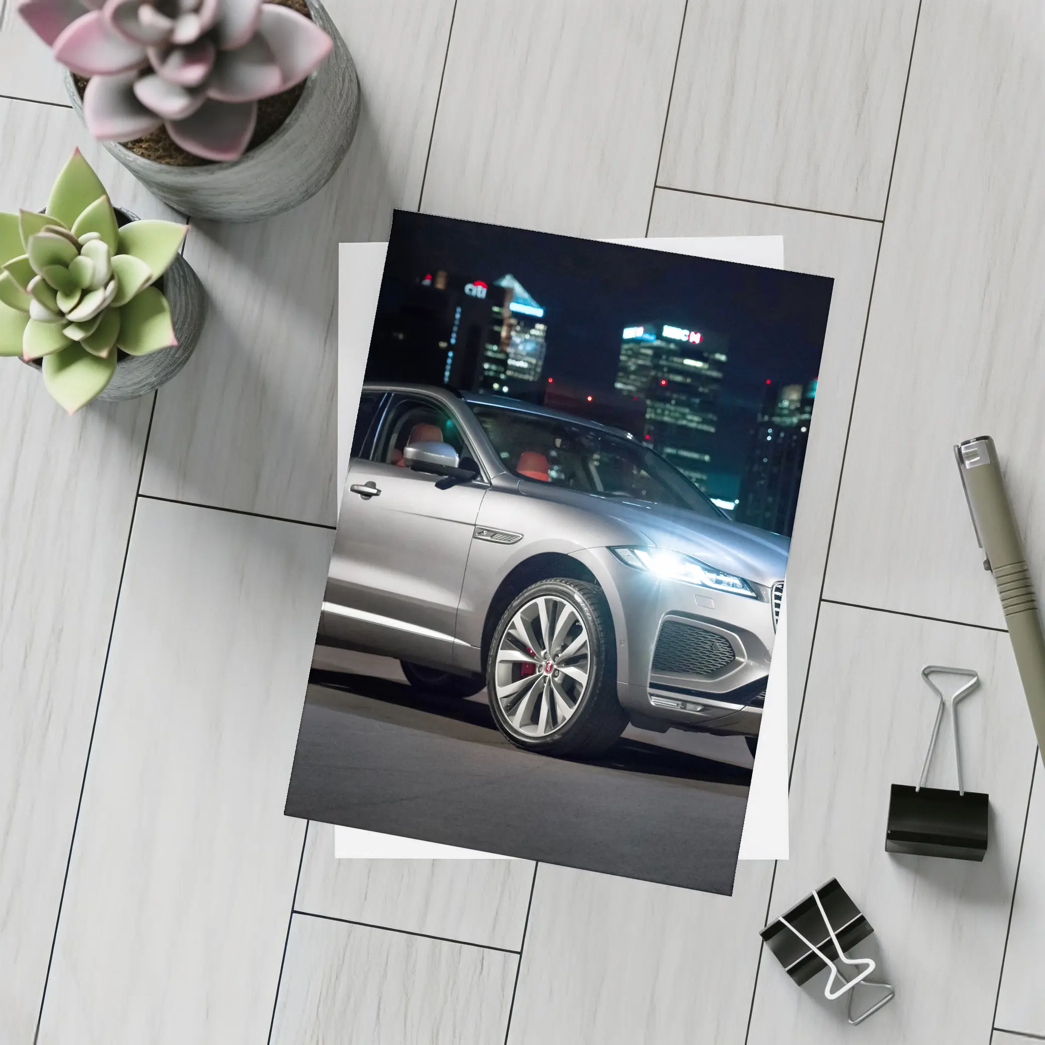 Jaguar F-Pace Silver SUV Night City – Postcards