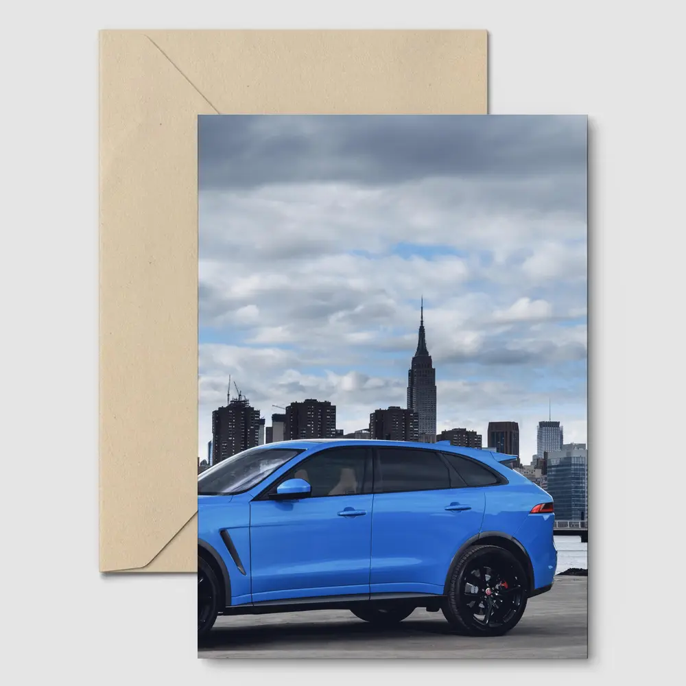 Jaguar F-Pace SVR Blue New York Skyline – Postcards