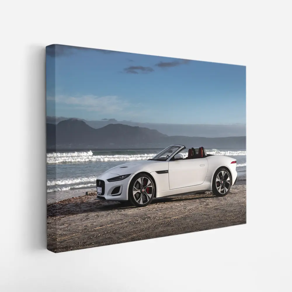 Jaguar F-Type Convertible White Beach Setting – Wall Art
