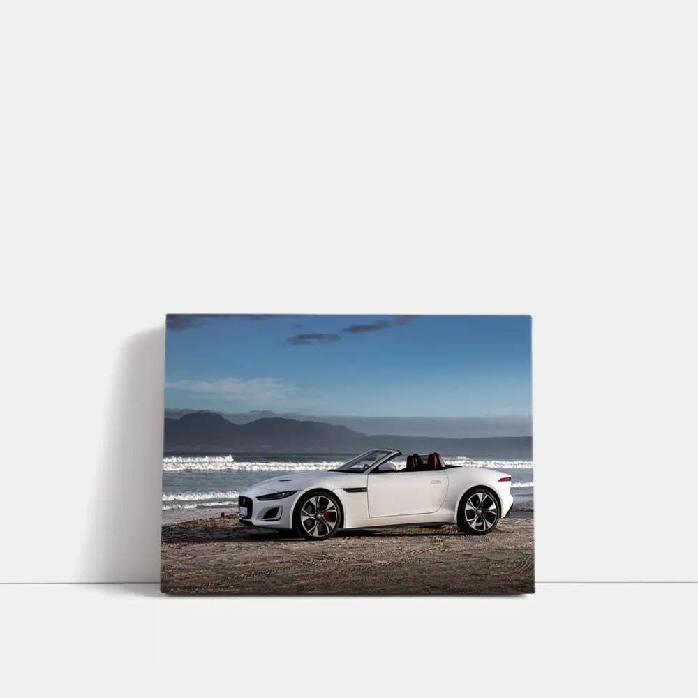 Jaguar F-Type Convertible White Beach Setting – Wall Art