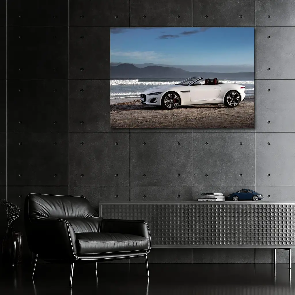 Jaguar F-Type Convertible White Beach Setting – Wall Art