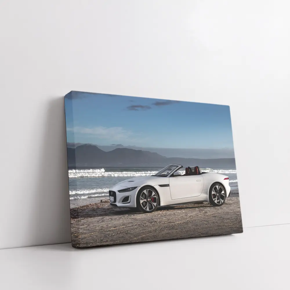 Jaguar F-Type Convertible White Beach Shore – Wall Art