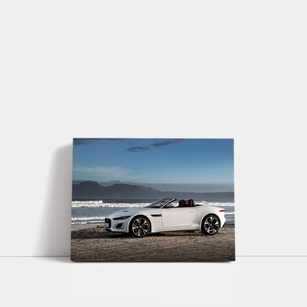 Jaguar F-Type Convertible White Beach Shore – Wall Art