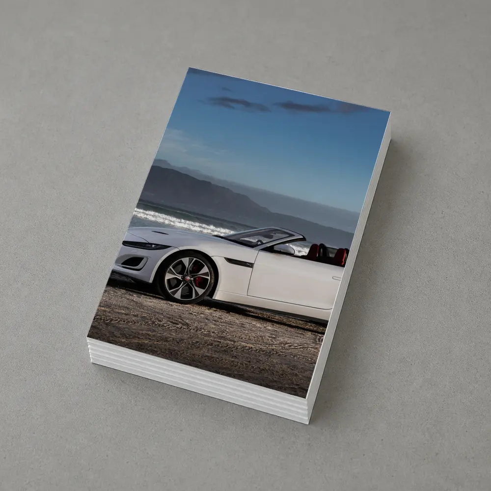 Jaguar F-Type Convertible White Beach Shore – Postcards