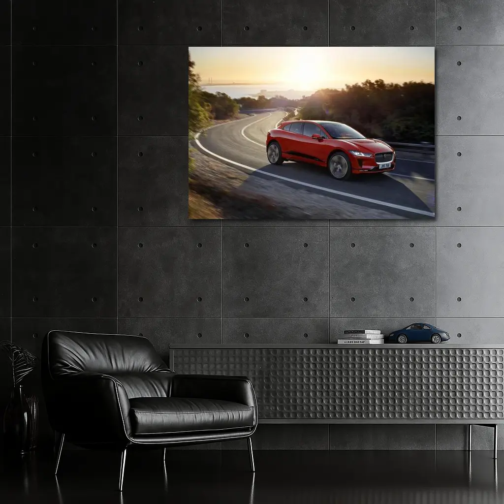Jaguar I-Pace Red Electric SUV Sunset Road – Wall Art