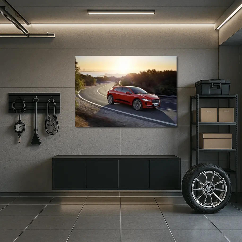 Jaguar I-Pace Red Electric SUV Sunset Road – Wall Art