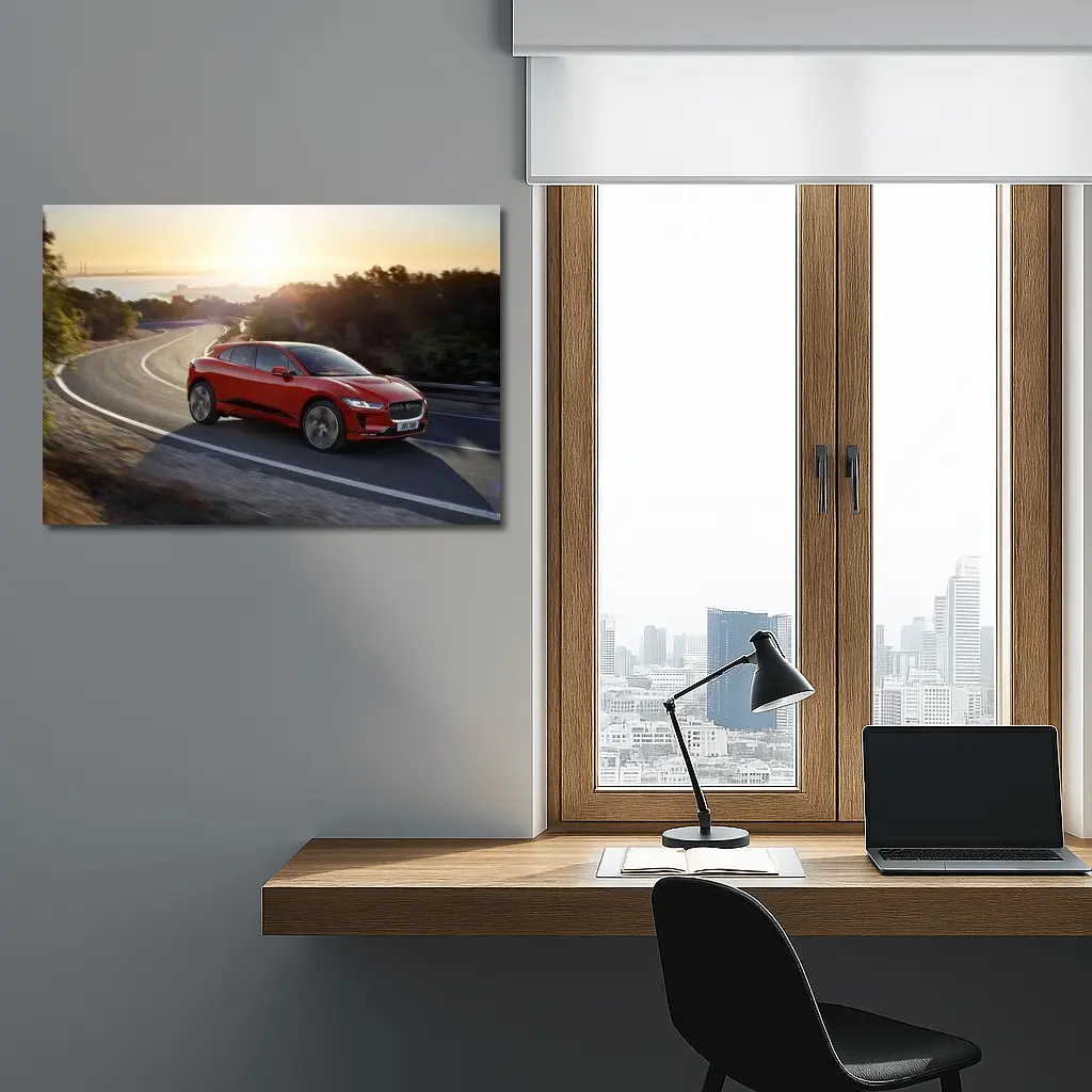 Jaguar I-Pace Red Electric SUV Sunset Road – Wall Art