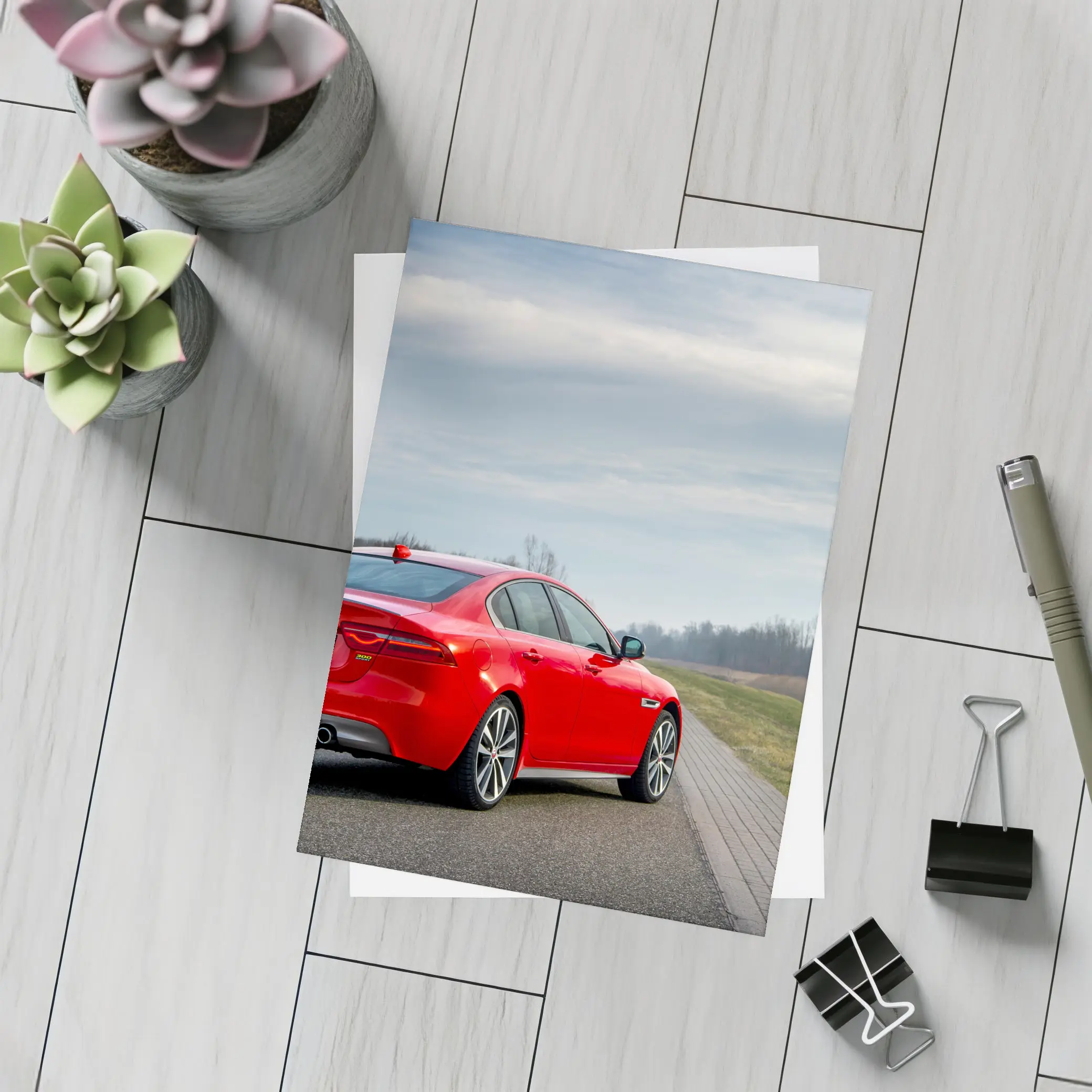 Jaguar XE Red Sedan Open Road – Postcards