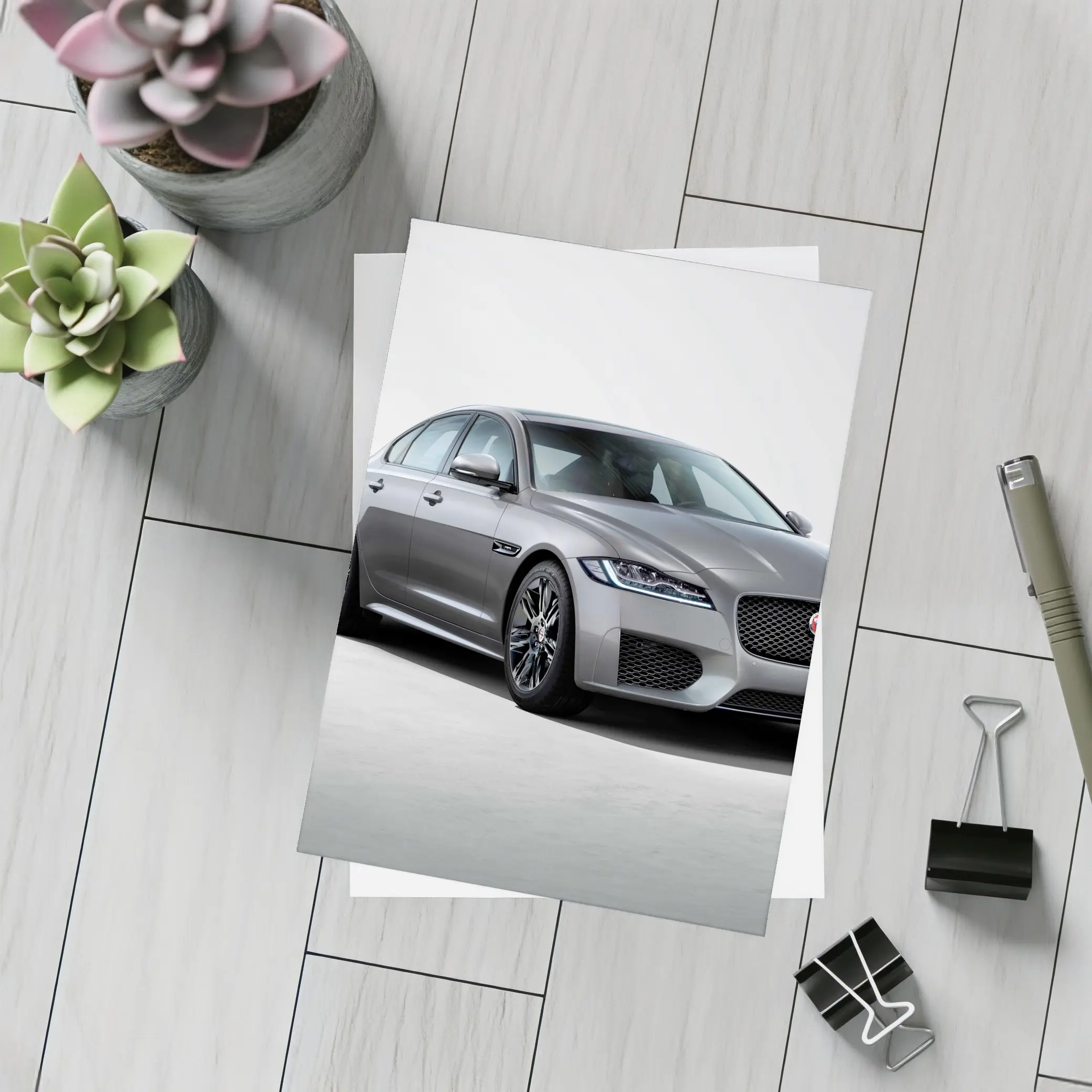 Jaguar XF Chequered Flag Gray Studio Shot – Postcards