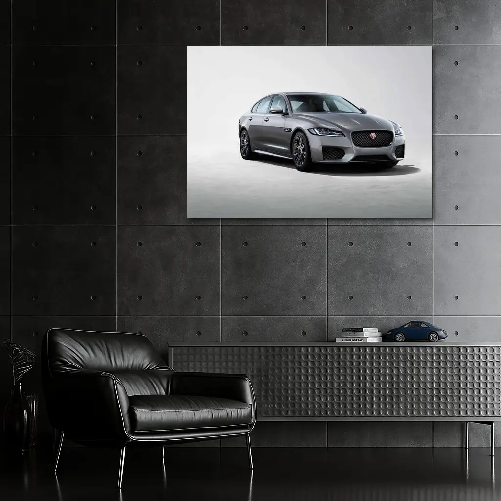 Jaguar XF Gray Sedan Chequered Flag Studio Shot – Wall Art