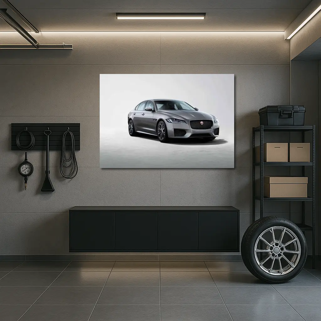 Jaguar XF Gray Sedan Chequered Flag Studio Shot – Wall Art