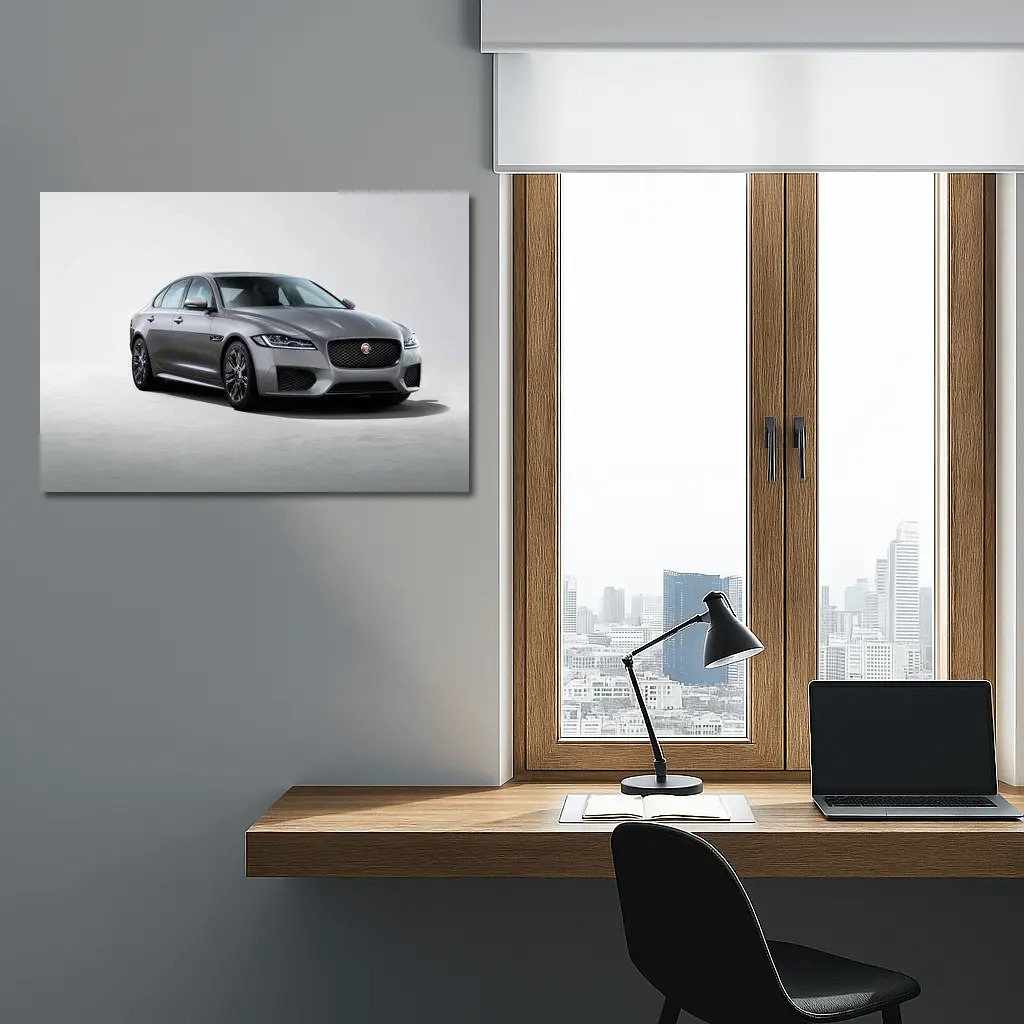 Jaguar XF Gray Sedan Chequered Flag Studio Shot – Wall Art