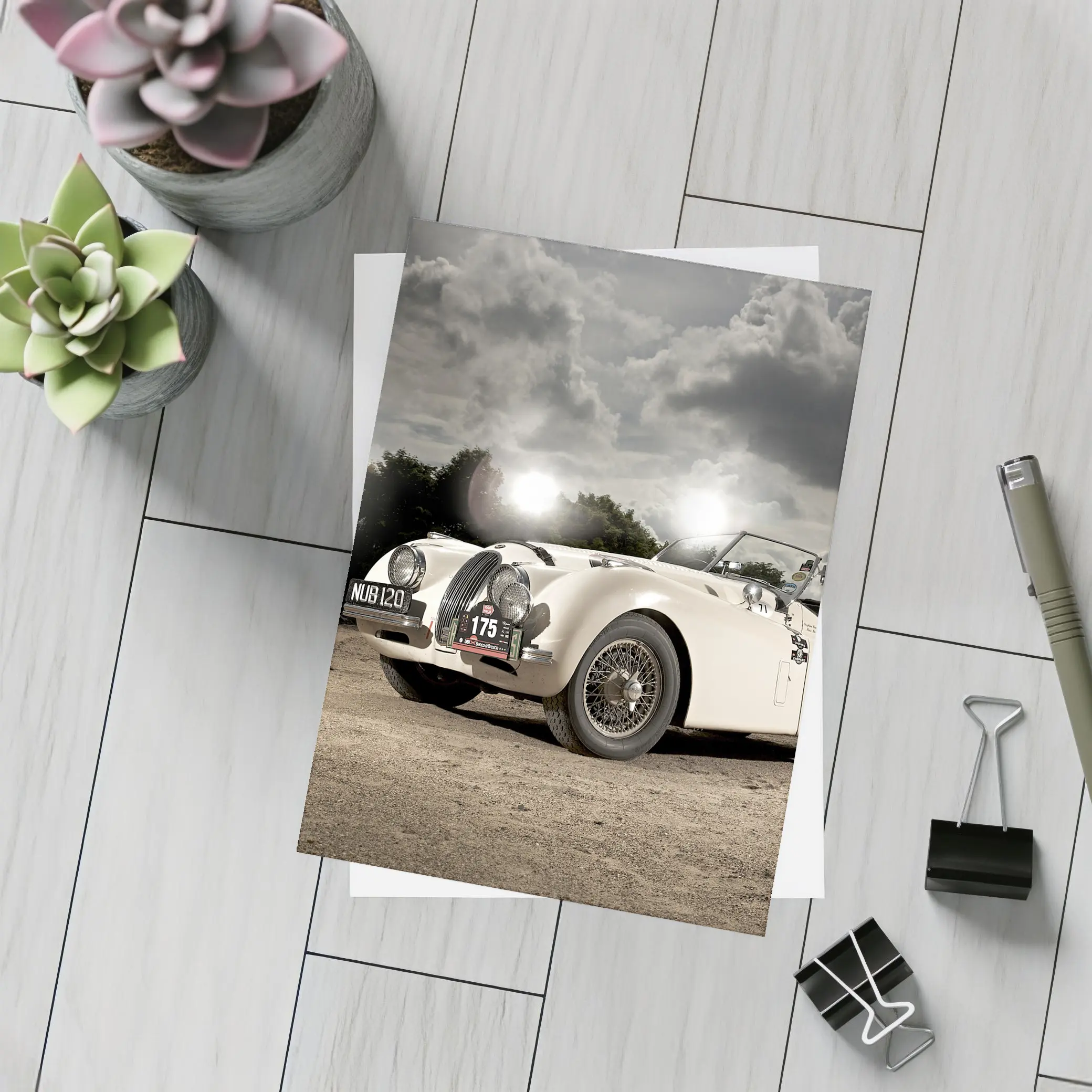 Jaguar XK120 Classic Roadster Dramatic Sky – Postcards