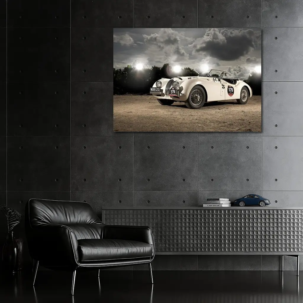 Jaguar XK120 Classic Roadster Dramatic Sky – Wall Art