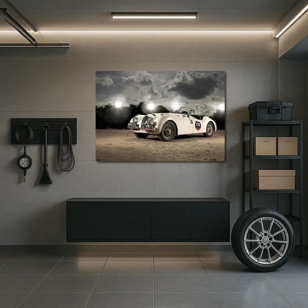 Jaguar XK120 Classic Roadster Dramatic Sky – Wall Art