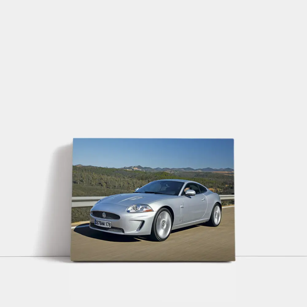 Jaguar XK Silver Coupe On Open Road – Wall Art