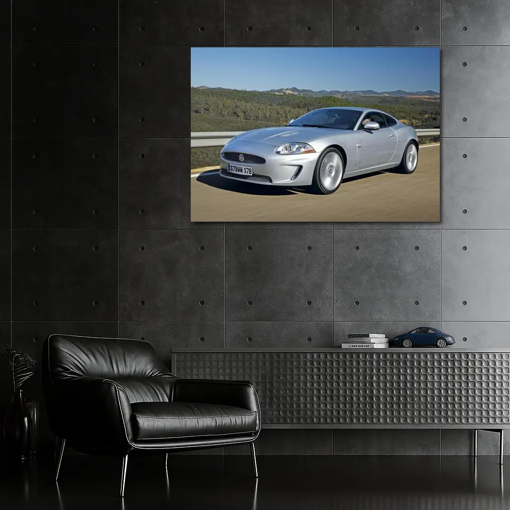 Jaguar XK Silver Coupe On Open Road – Wall Art