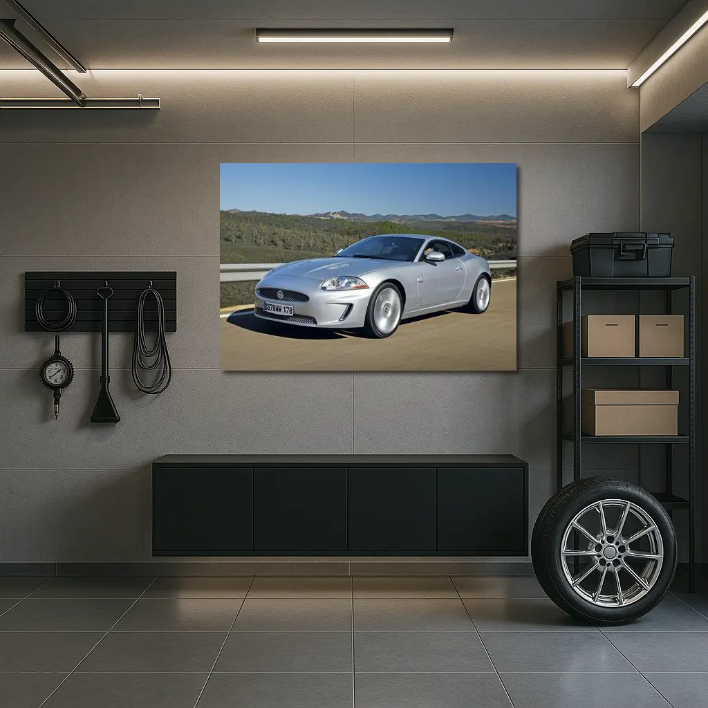 Jaguar XK Silver Coupe On Open Road – Wall Art