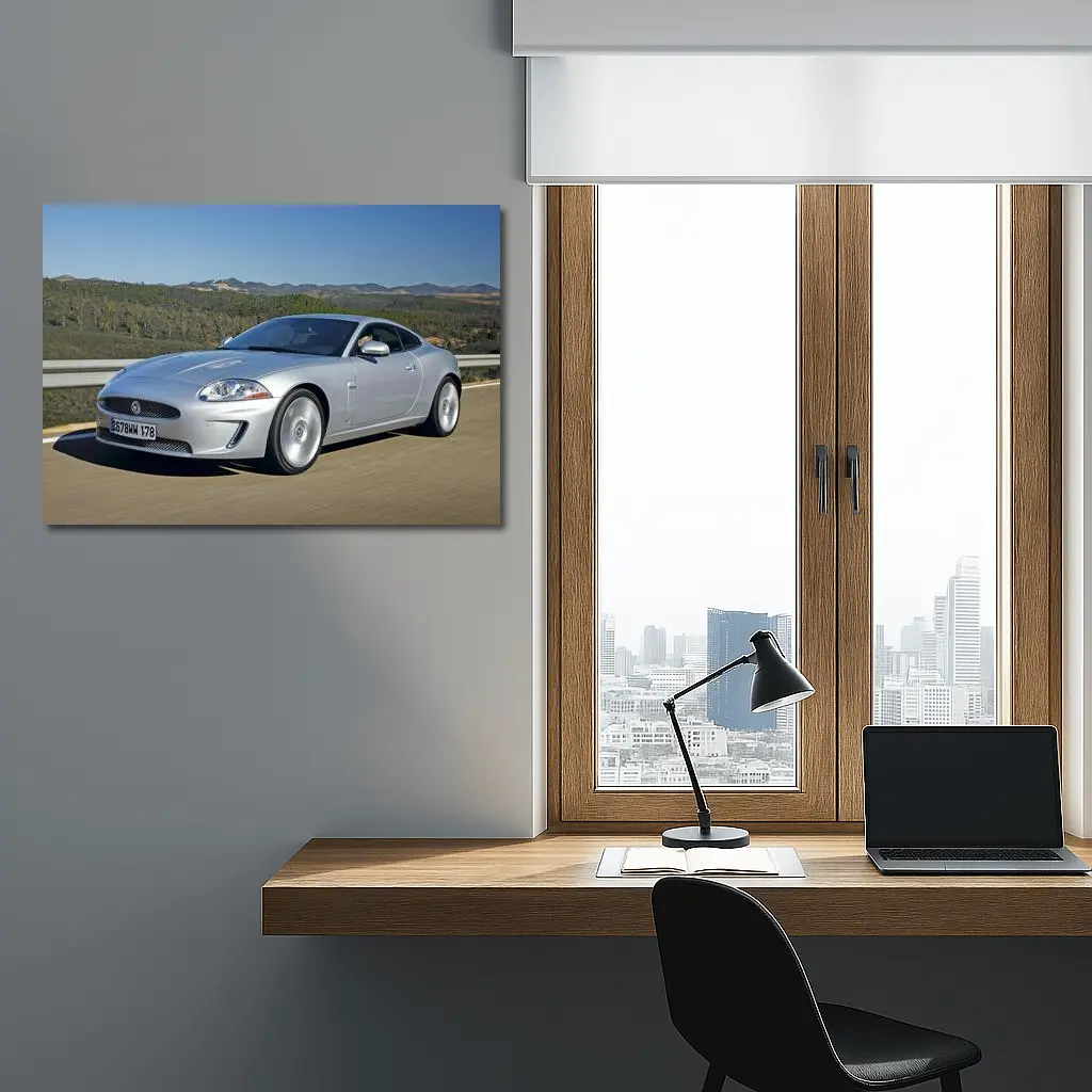 Jaguar XK Silver Coupe On Open Road – Wall Art