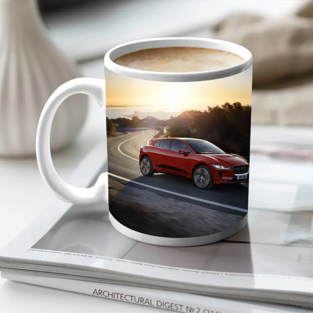 Jaguar I-Pace Red SUV Sunset Road – Mugs
