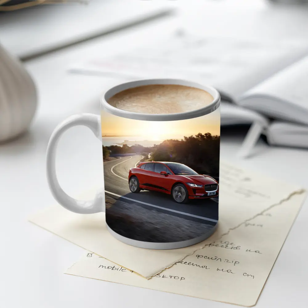 Jaguar I-Pace Red SUV Sunset Road – Mugs