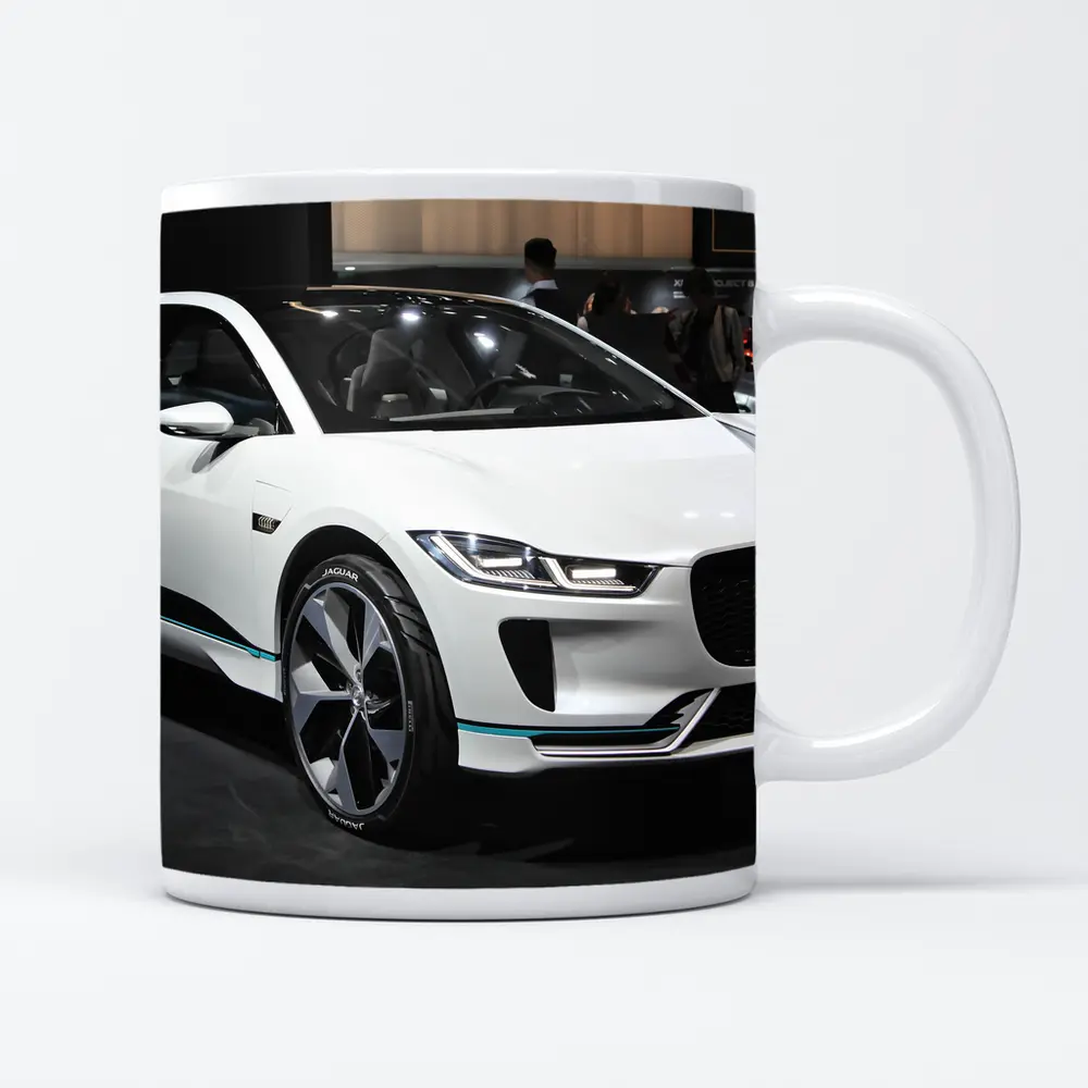 Jaguar I-Pace White Electric SUV Auto Show – Mugs