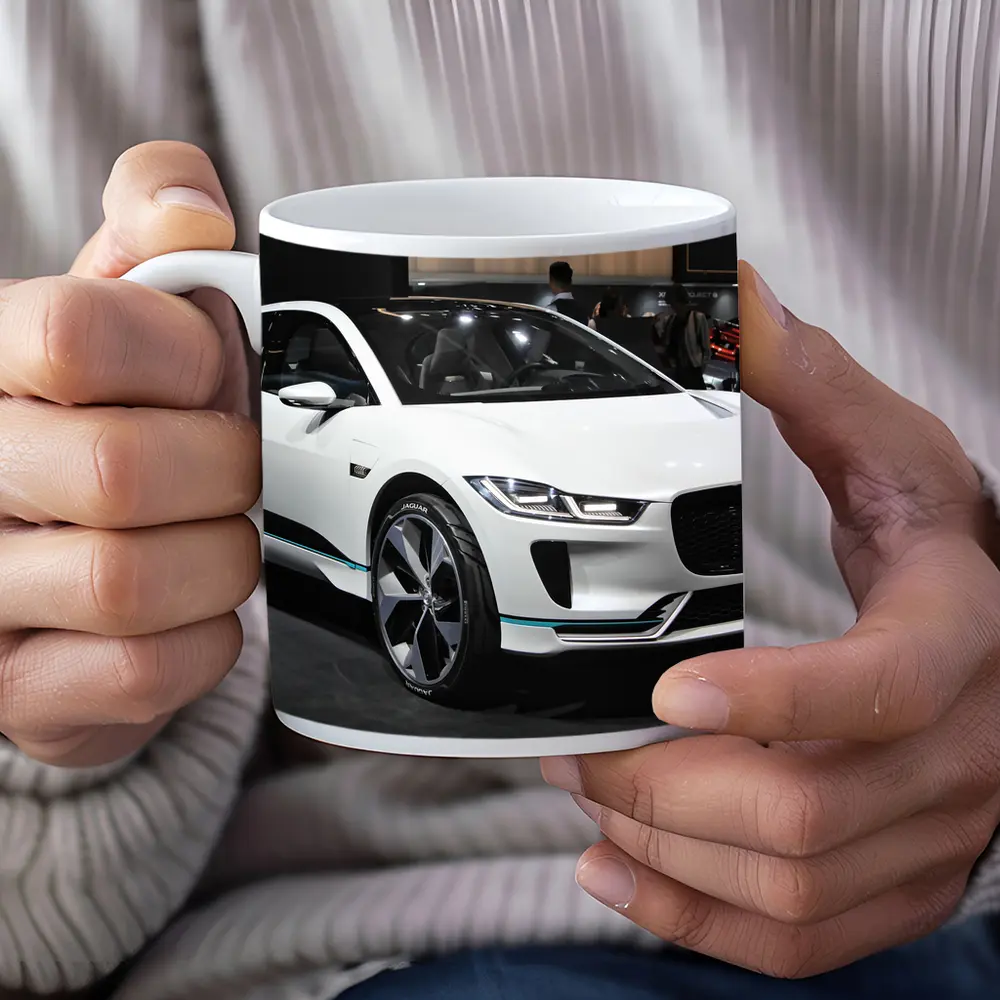 Jaguar I-Pace White Electric SUV Auto Show – Mugs