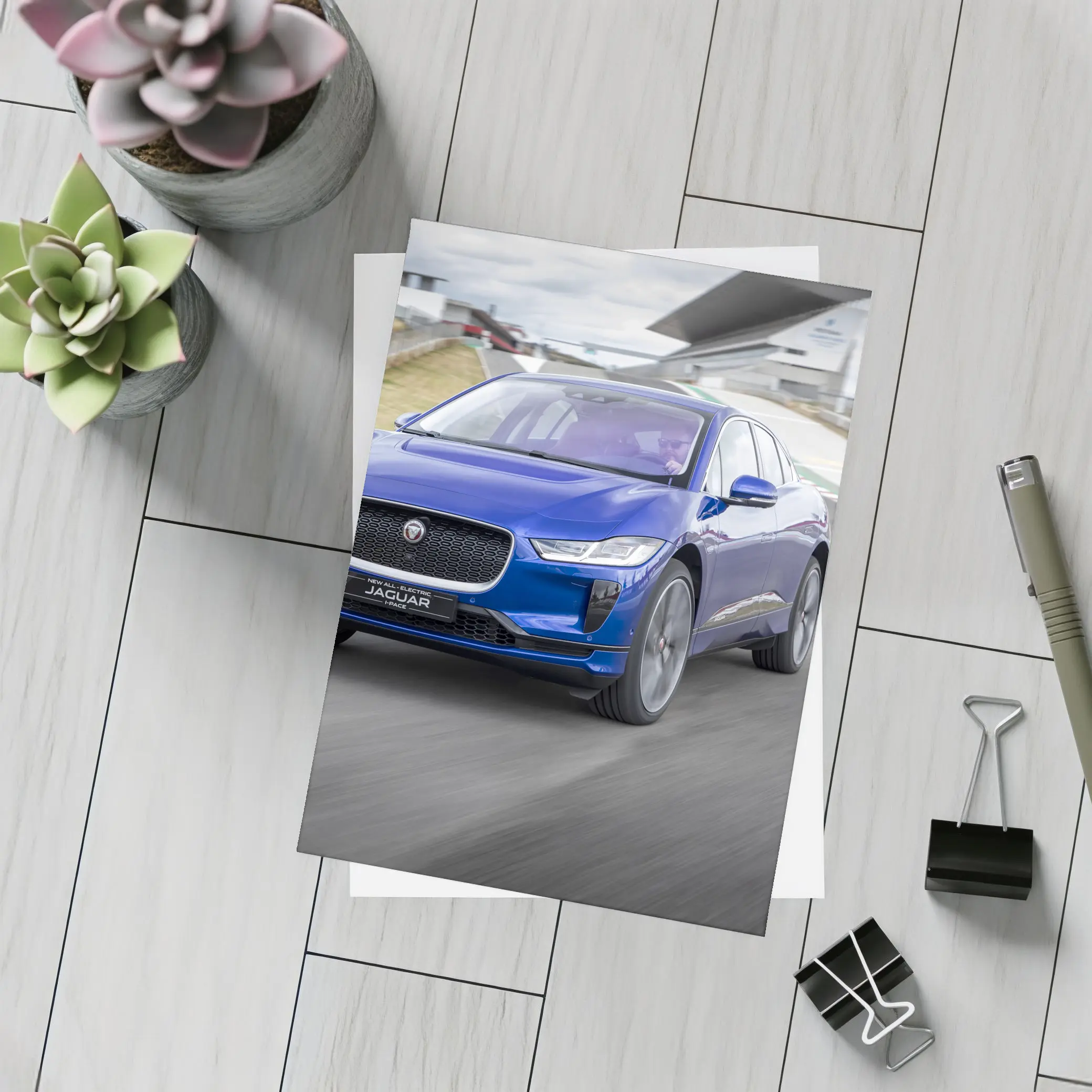 Jaguar I-Pace Blue Electric SUV Racing Track – Postcards
