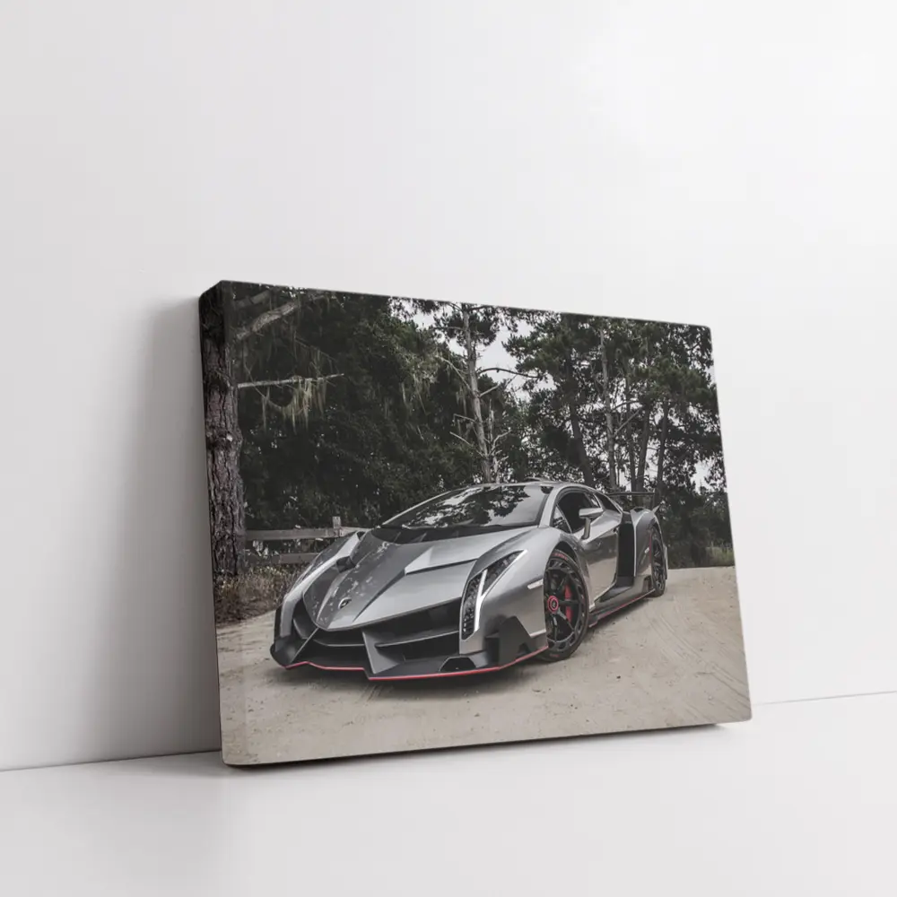 Lamborghini Veneno Gray Supercar Forest Road – Wall Art