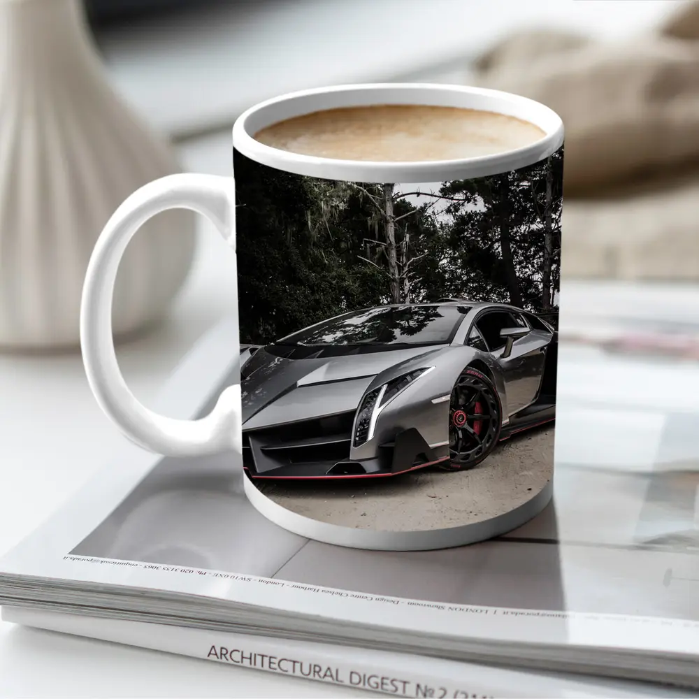 Lamborghini Veneno Gray Supercar Forest Road – Mugs
