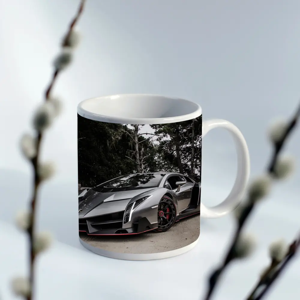 Lamborghini Veneno Gray Supercar Forest Road – Mugs