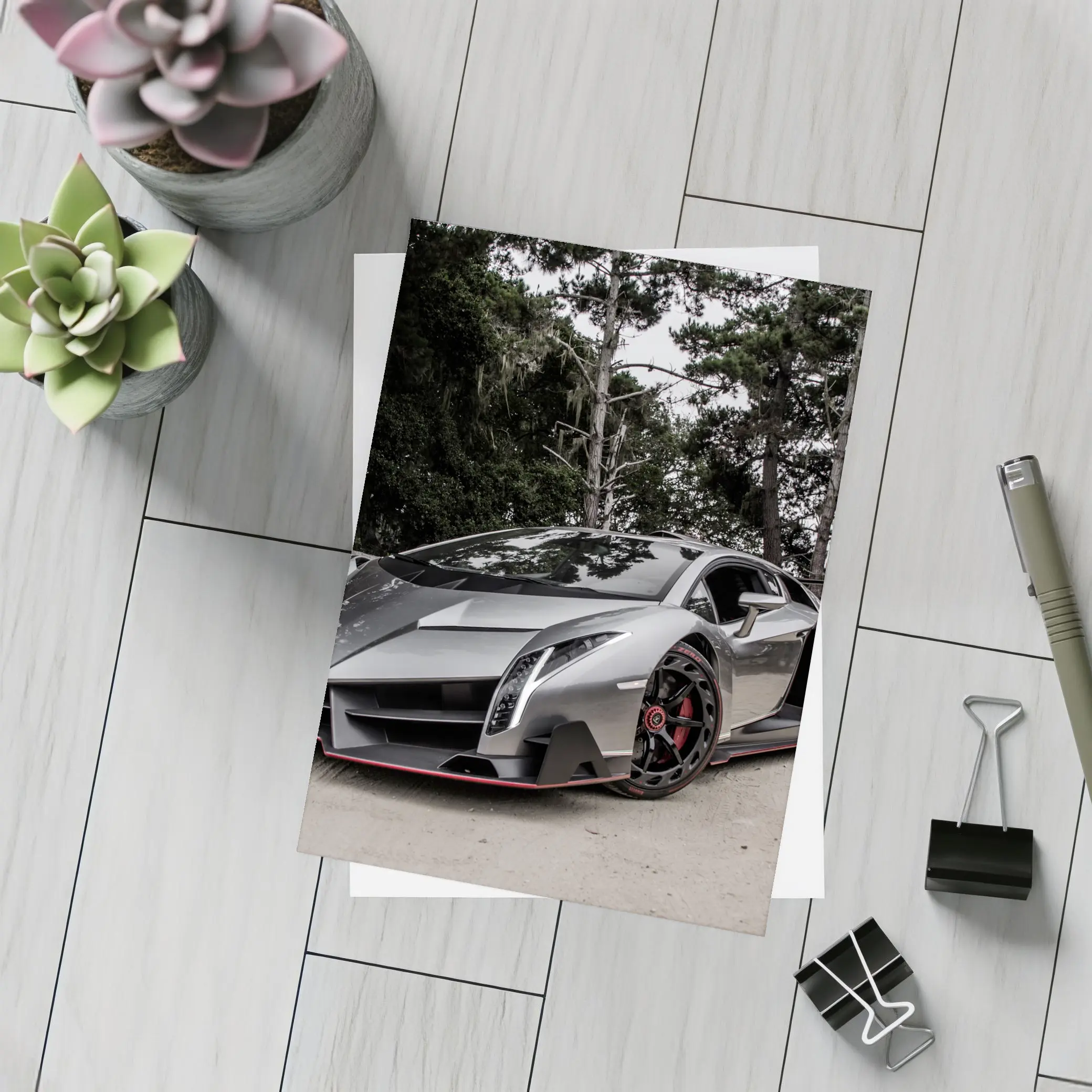 Lamborghini Veneno Gray Supercar Forest Road – Postcards