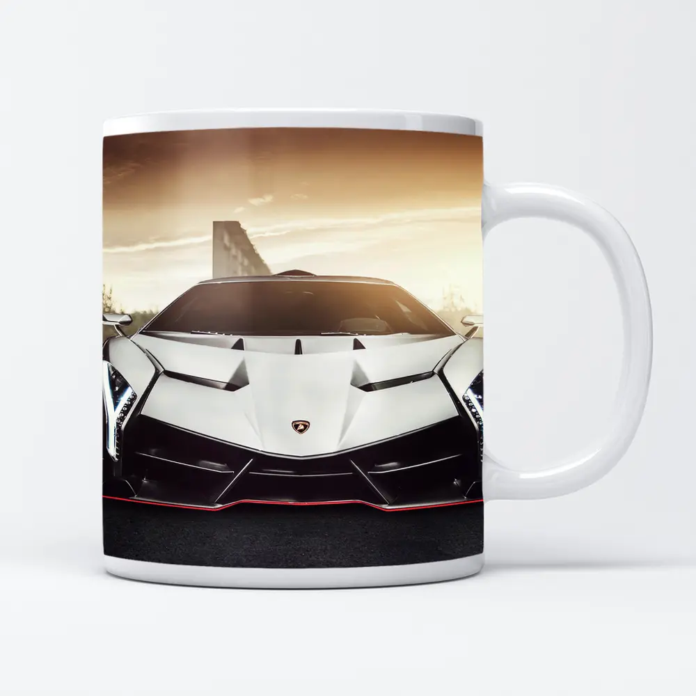 Lamborghini Veneno White Hypercar Golden Sky – Mugs