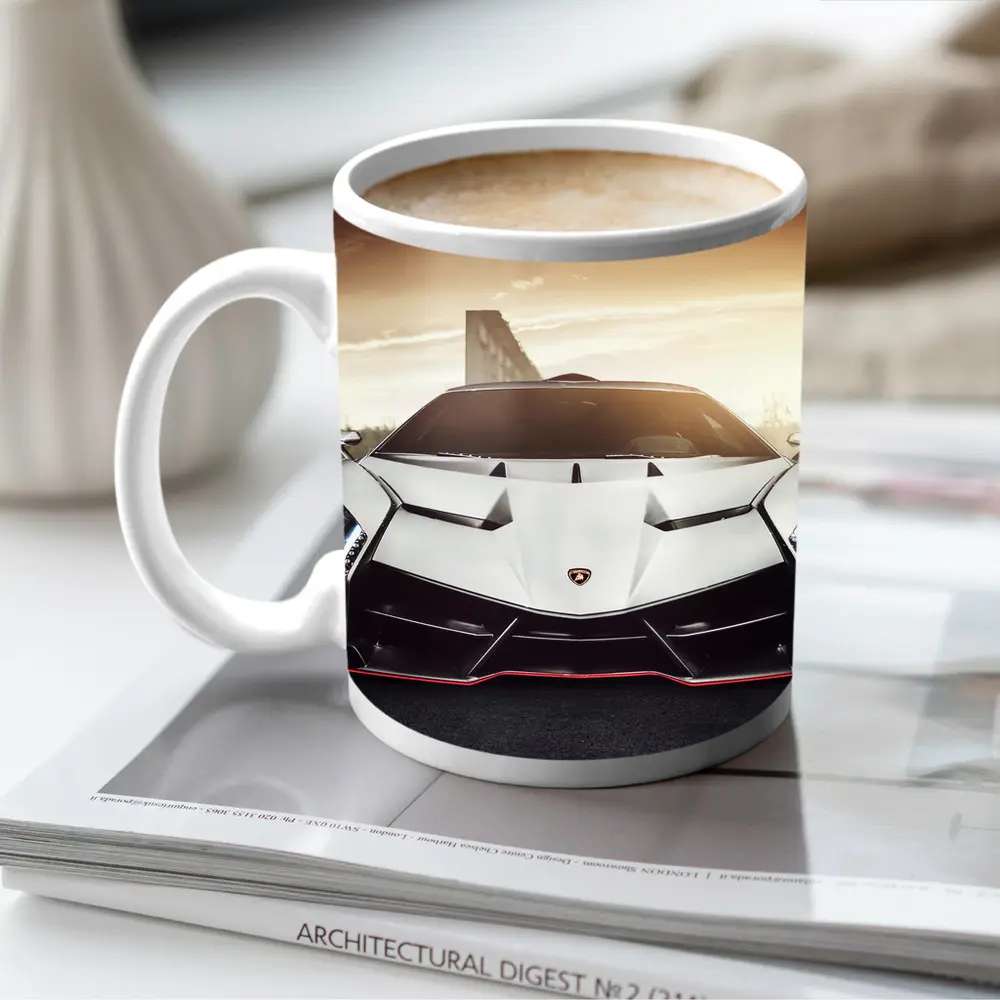 Lamborghini Veneno White Hypercar Golden Sky – Mugs