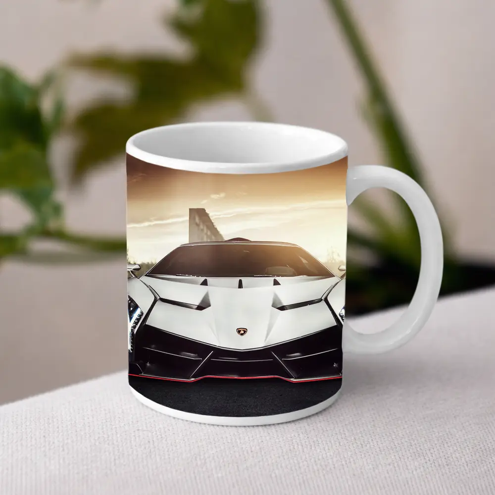 Lamborghini Veneno White Hypercar Golden Sky – Mugs