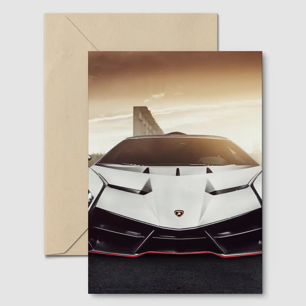 Lamborghini Veneno White Hypercar Golden Sky – Postcards