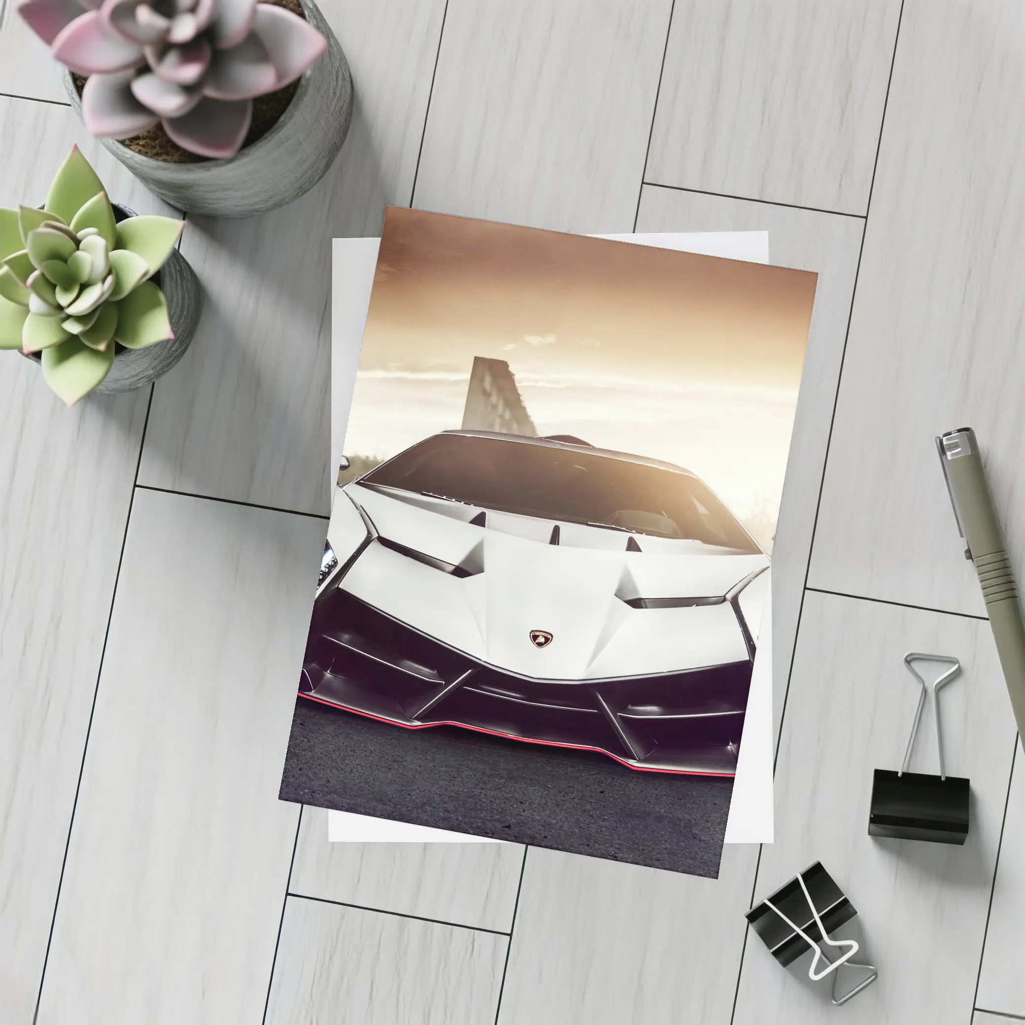 Lamborghini Veneno White Hypercar Golden Sky – Postcards