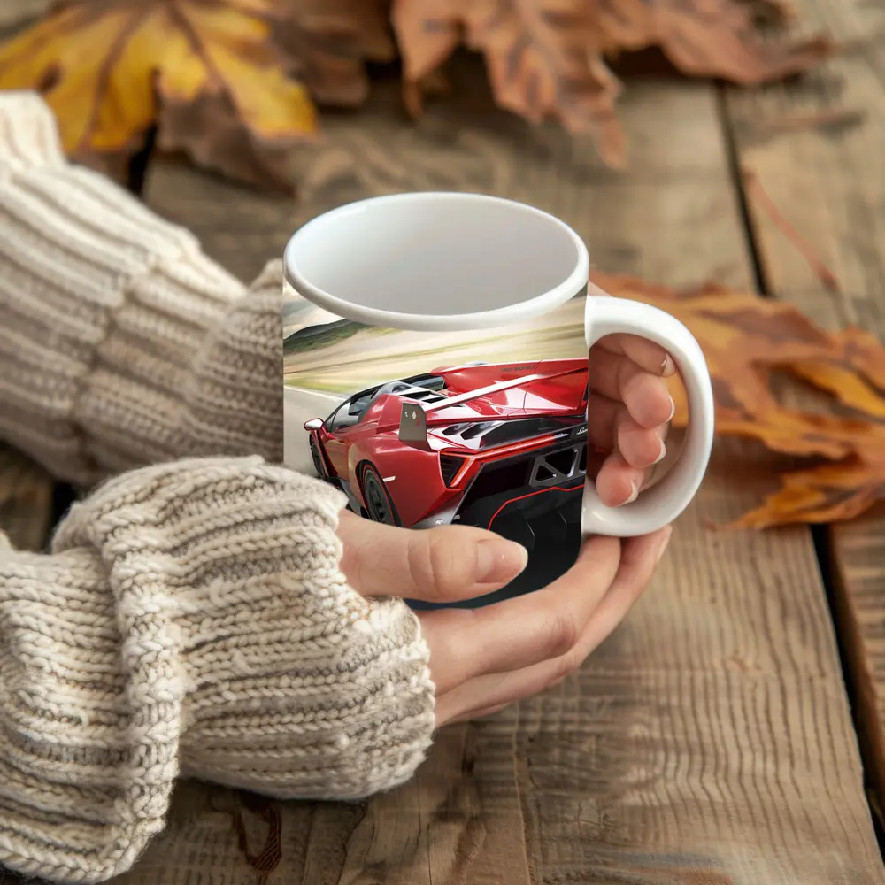Lamborghini Veneno Roadster Red Highway Speed – Mugs