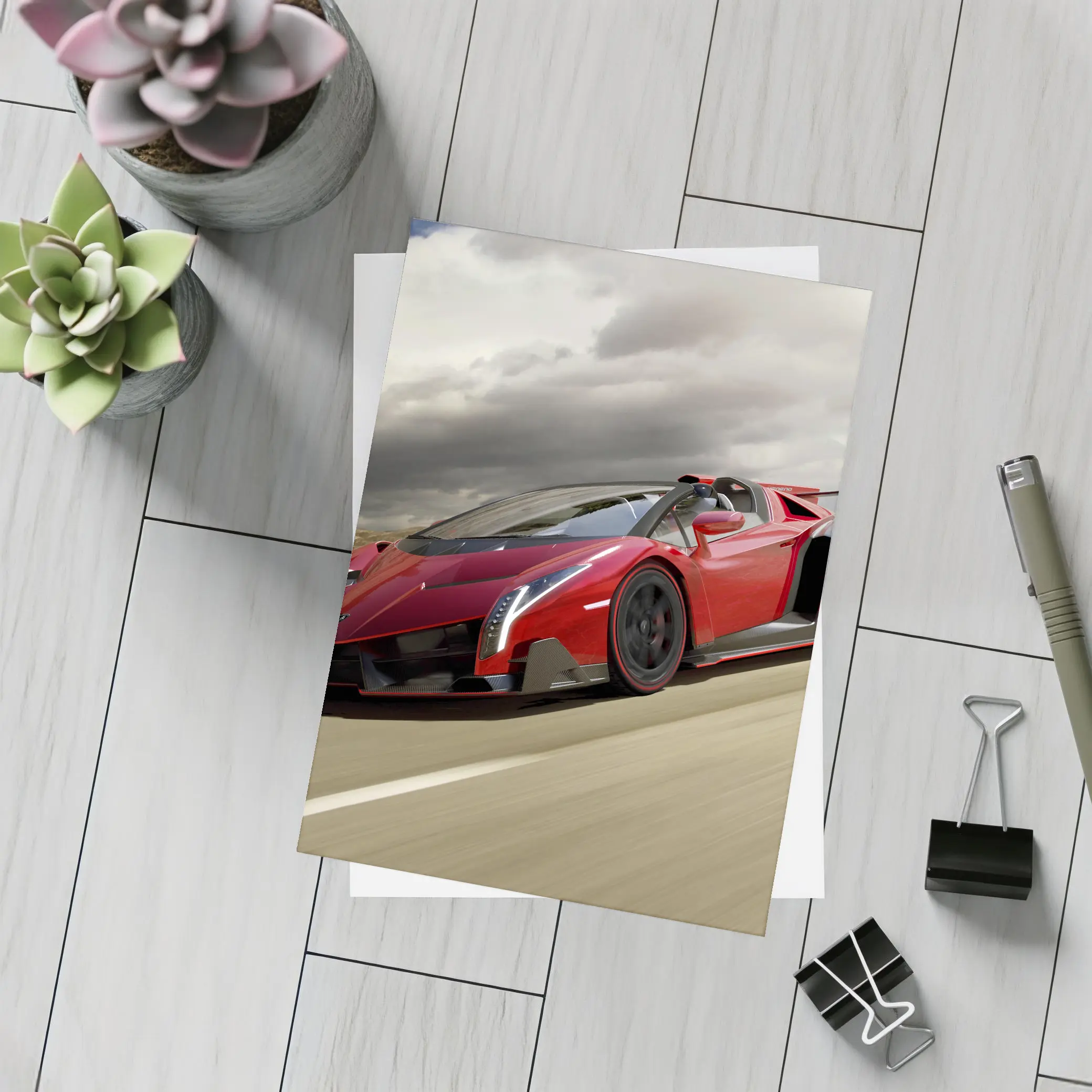 Lamborghini Veneno Red Racing On Track – Postcards