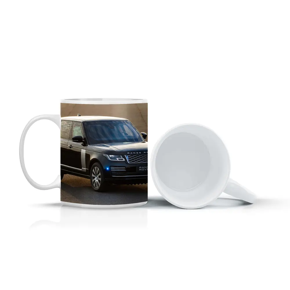 Range Rover Sentinel Black SUV Parked Outdoors – Mugs