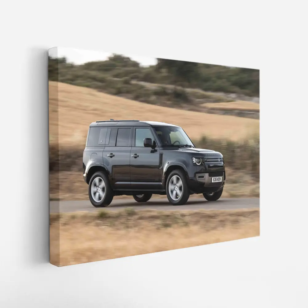 Land Rover Defender Driving Rural Road Scene – Wall Art