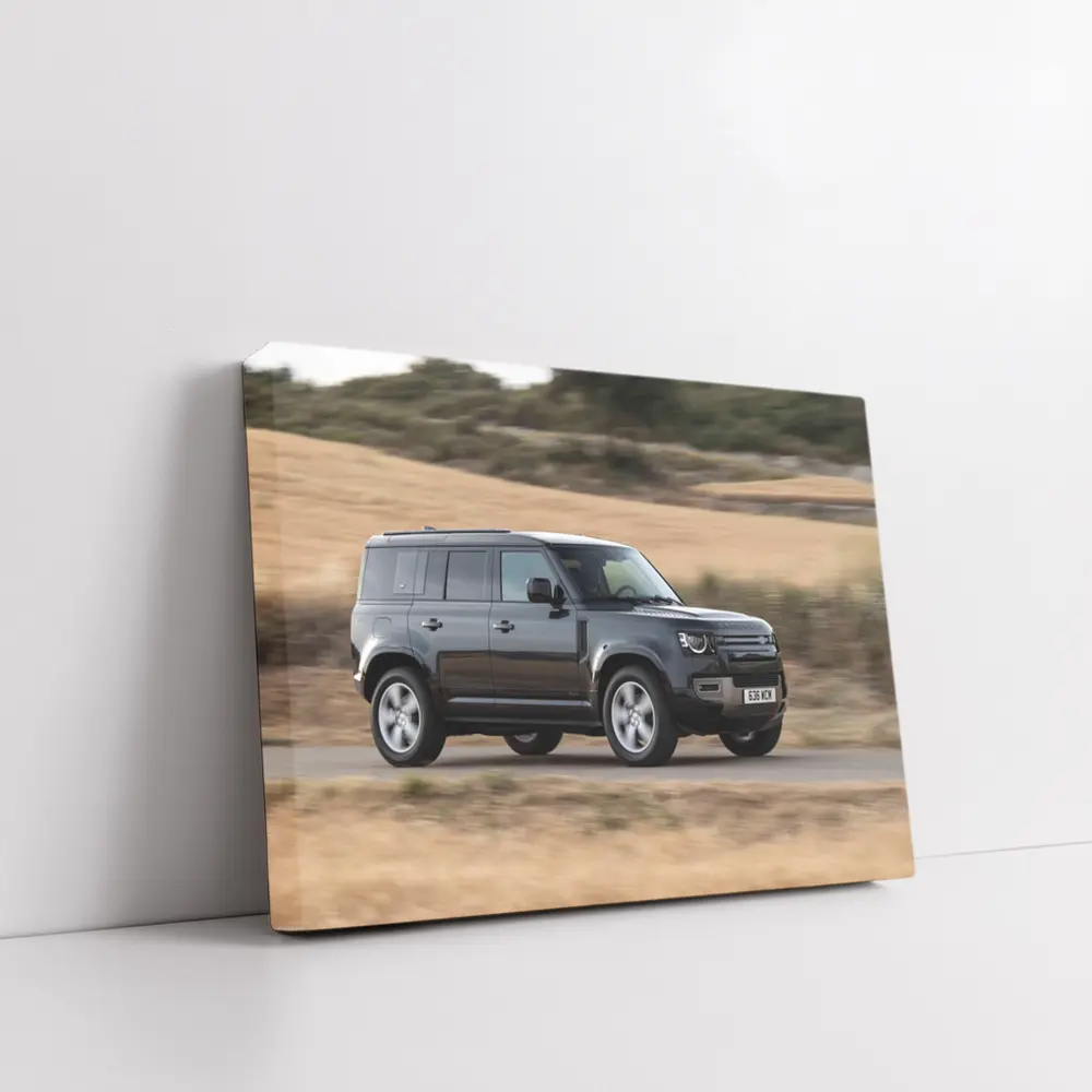 Land Rover Defender Driving Rural Road Scene – Wall Art