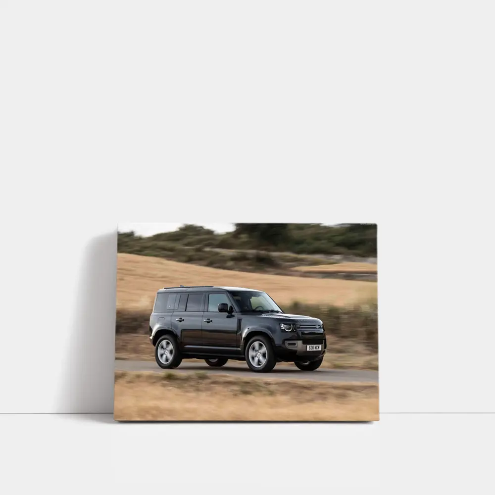 Land Rover Defender Driving Rural Road Scene – Wall Art