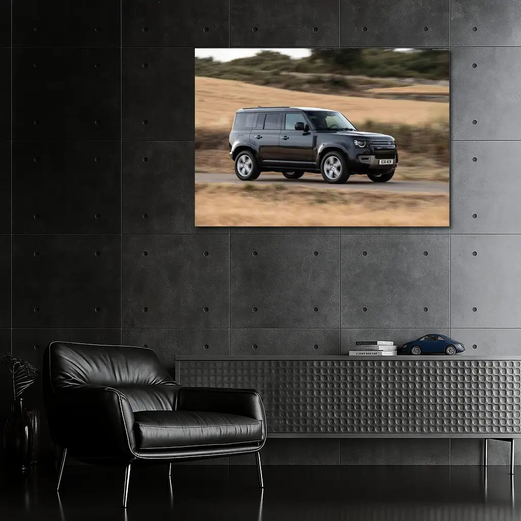Land Rover Defender Driving Rural Road Scene – Wall Art