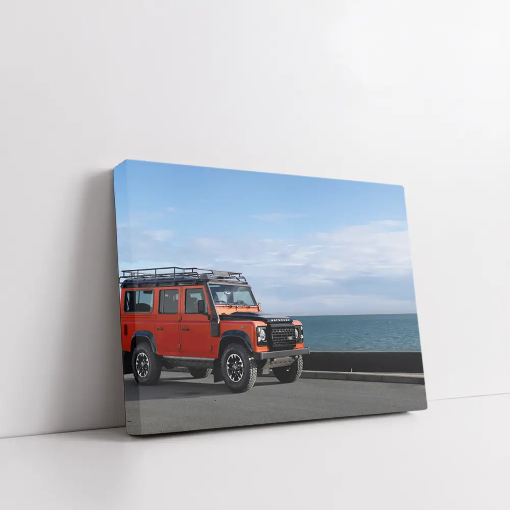 Land Rover Defender Orange Coastal Road Scene – Wall Art