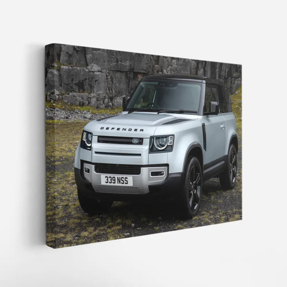 Land Rover Defender Rocky Cliffs Silver – Wall Art