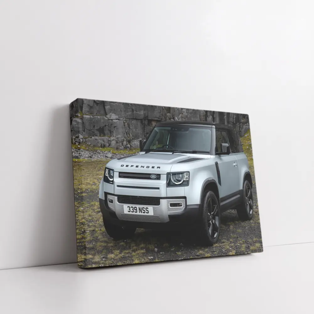Land Rover Defender Rocky Cliffs Silver – Wall Art