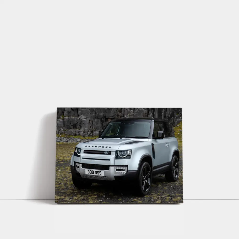 Land Rover Defender Rocky Cliffs Silver – Wall Art