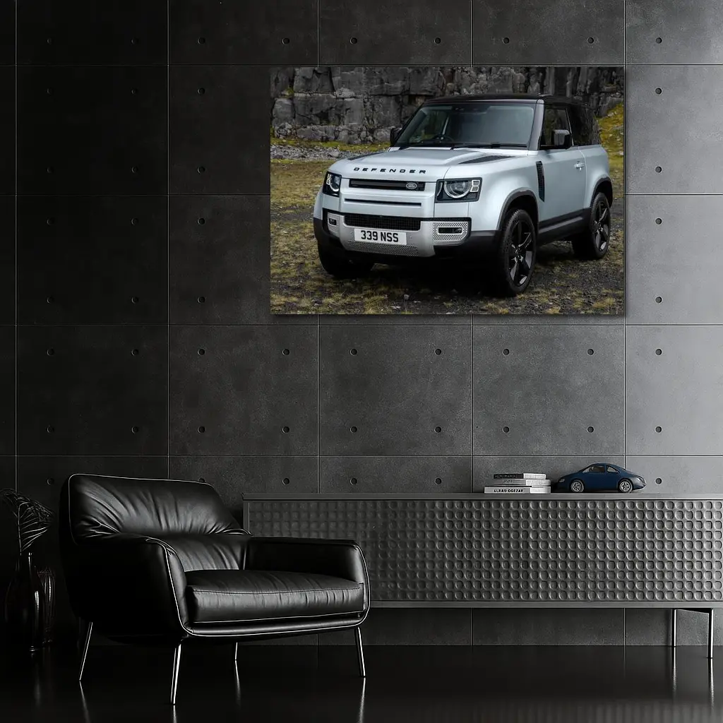 Land Rover Defender Rocky Cliffs Silver – Wall Art